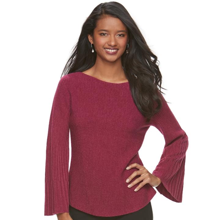 Women's Elle&trade; Ribbed Boatneck Sweater, Size: Medium, Med Red