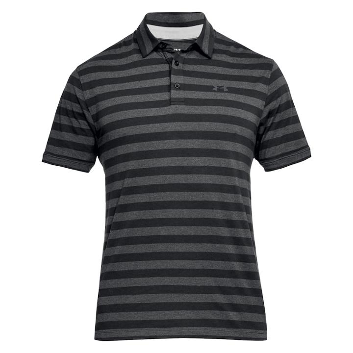 Men's Under Armour Charged Cotton Scramble Striped Golf Polo, Size: Small, Black