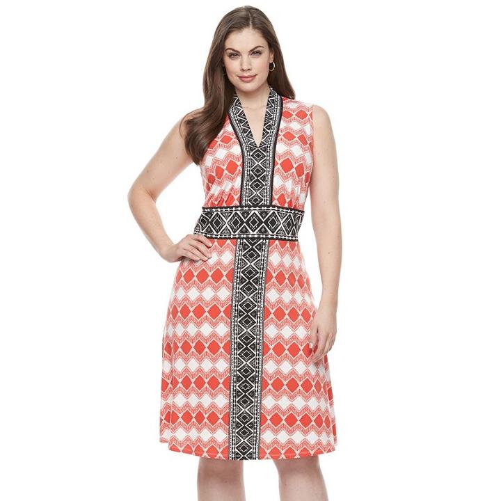 Plus Size Suite 7 Diamond Stripe Fit & Flare Dress, Women's, Size: 20 W, Red Other