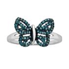 Sterling Silver Two-tone 1/4-ct. T.w. Blue Diamond Butterfly Ring, Women's, Size: 7