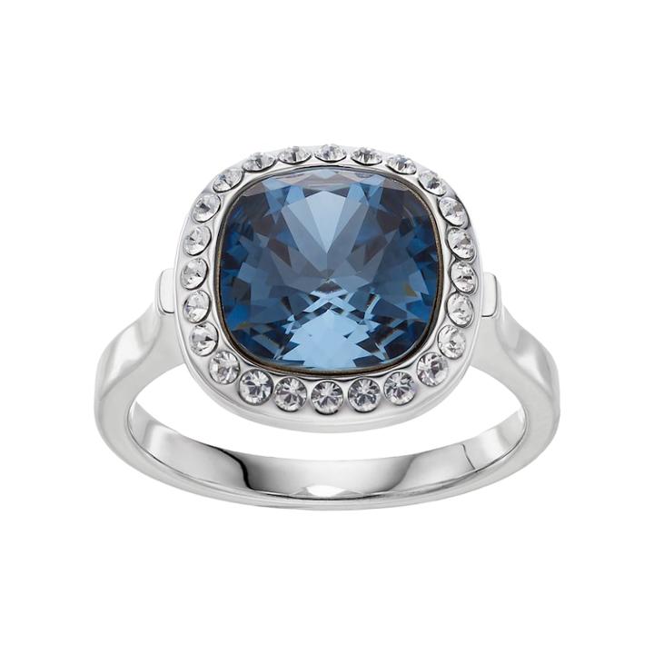 Brilliance Silver Plated Cushion Halo Ring With Swarovski Crystals, Women's, Size: 9, Blue