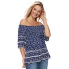 Juniors' Rewind Printed Smocked Off-the-shoulder Top, Teens, Size: Small, Blue