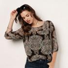 Women's Lc Lauren Conrad Printed Chiffon Peasant Top, Size: Small, Dark Green
