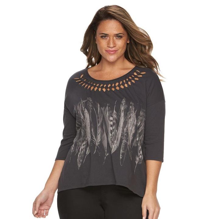 Plus Size Rock & Republic&reg; Feather Twisted Cutout Tee, Women's, Size: 0x, Grey