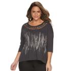 Plus Size Rock & Republic&reg; Feather Twisted Cutout Tee, Women's, Size: 0x, Grey