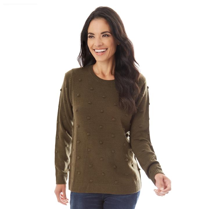 Women's Apt. 9&reg; Boucle Dot Crewneck Sweater, Size: Medium, Dark Green