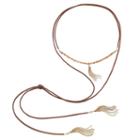 Long Tasseled & Beaded Brown Faux Suede Wrap Necklace, Women's