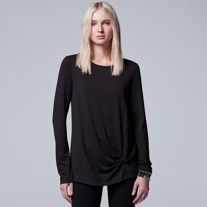Women's Simply Vera Vera Wang French Terry Twist Tee, Size: Small, Black