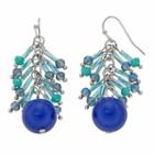 Blue Beaded Nickel Free Fringe Drop Earrings, Women's