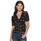 Juniors' American Rag Floral Wrap Top, Teens, Size: Large, Black