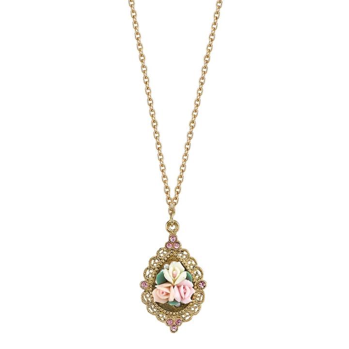 1928 Rose Teardrop Necklace, Women's, Size: 16, Multicolor