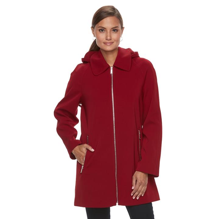 Women's Tower By London Fog Hooded Rain Coat, Size: Medium, Light Red