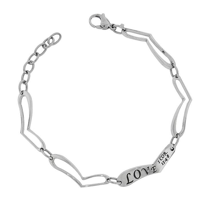 Stainless Steel Love Heart Link Bracelet, Women's, Size: 8, Grey