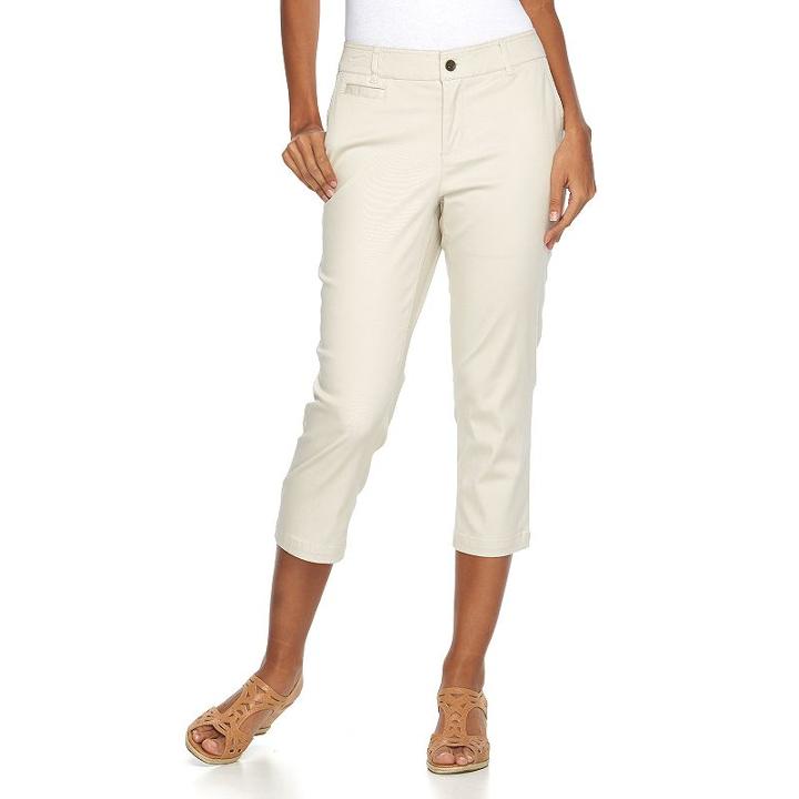 Women's Caribbean Joe Flat-front Twill Capris, Size: 10, Dark Beige