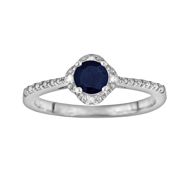 Sterling Silver Sapphire And Diamond Accent Frame Ring, Women's, Size: 5, Blue