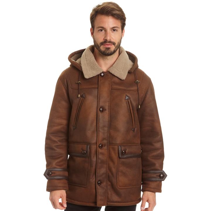 Men's Excelled Hooded Faux-shearling Jacket, Size: Small, Brown