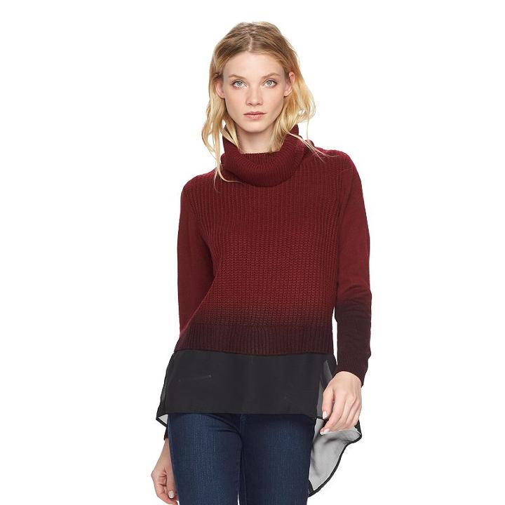 Women's Rock & Republic&reg; Mock-layer Turtleneck Sweater, Size: Large, Dark Red