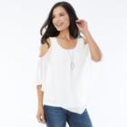 Women's Ab Studio Cold-shoulder Popover Top, Size: Regular, White Oth