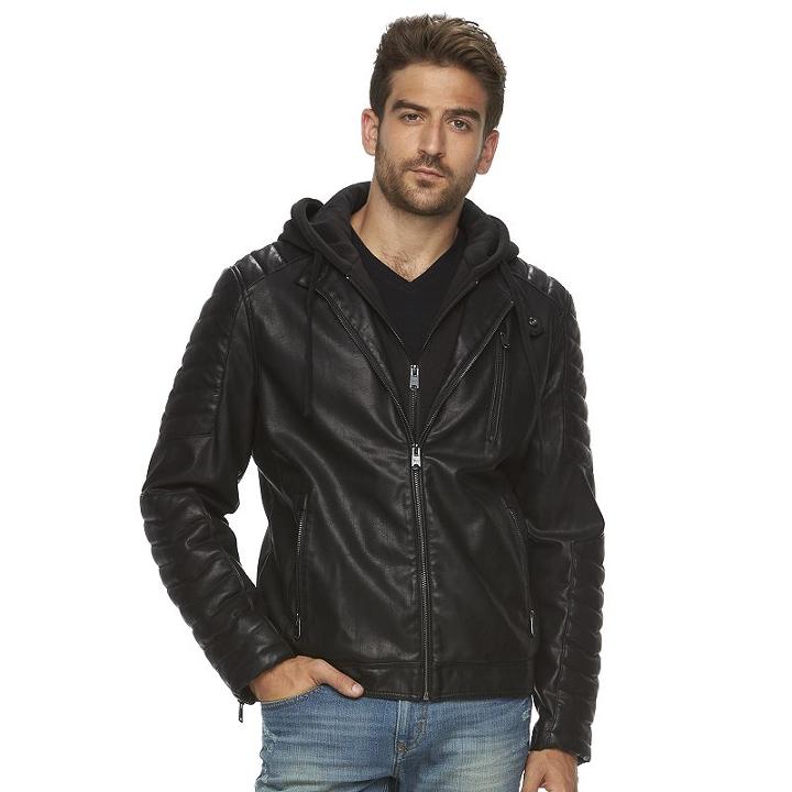 Big & Tall Marc Anthony Slim-fit Hooded Faux-leather Jacket, Men's, Size: Xl Tall, Black