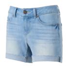 Juniors' So&reg; Raw-edge Denim Midi Shorts, Girl's, Size: 15, Light Blue