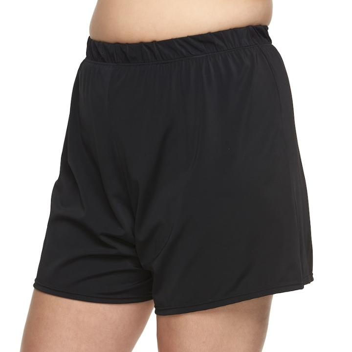 Plus Size A Shore Fit Hip Minimizer Swim Shorts, Women's, Size: 24 W, Black