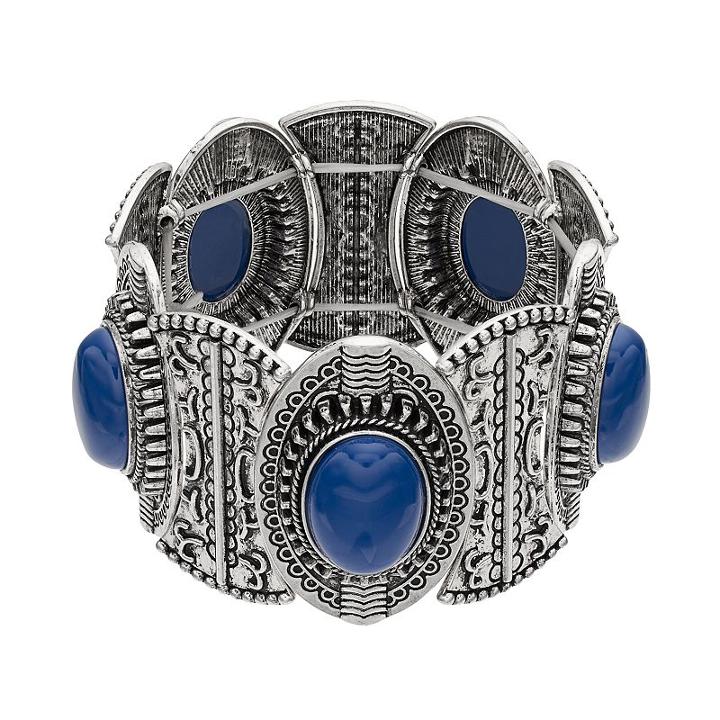 Plus Size Blue Cabochon Stretch Bracelet, Women's, Med Blue