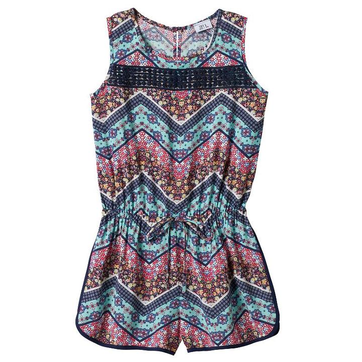 Girls 7-16 Joey B Crochet Printed Romper, Girl's, Size: Medium, Blue Other