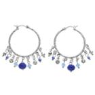 Blue Shaky Bead Textured Hoop Earrings, Women's