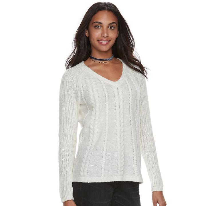 Women's Sonoma Goods For Life&trade; Cable Knit V-neck Sweater, Size: Xl, White