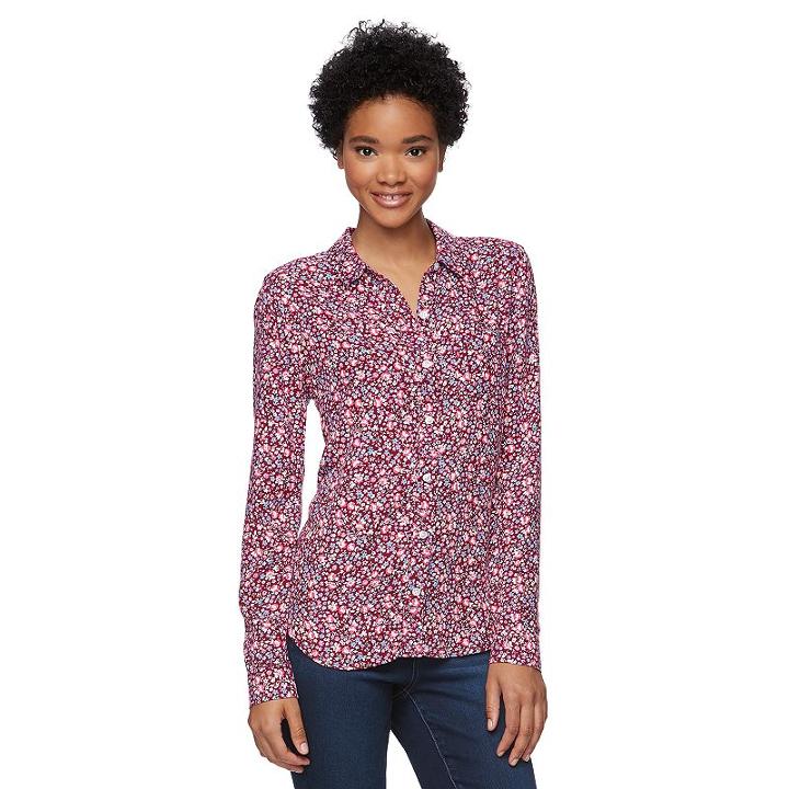 Juniors' So&reg; Twill Button-down Shirt, Girl's, Size: Medium, Dark Pink