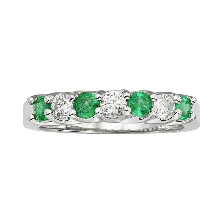 The Regal Collection Emerald And 1/3 Carat T.w. Igl Certified Diamond 14k White Gold Ring, Women's, Size: 7, Green