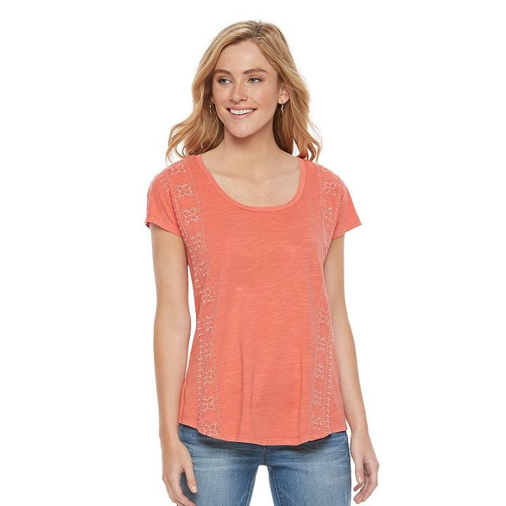 Women's Sonoma Goods For Life&trade; Embroidered Scoopneck Tee, Size: Large, Lt Orange