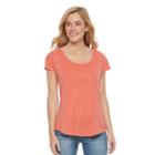 Women's Sonoma Goods For Life&trade; Embroidered Scoopneck Tee, Size: Large, Lt Orange
