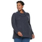 Plus Size Napa Valley Cable-knit Cowlneck Tunic Sweater, Women's, Size: 2xl, Blue (navy)