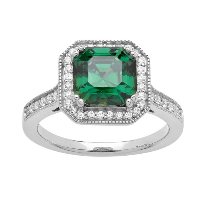Emotions Sterling Silver Frame Ring - Made With Swarovski Zirconia, Women's, Size: 6, Green