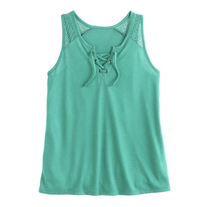 Girls 7-16 Mudd&reg; Lace-up Tank Top, Size: 16, Turquoise/blue (turq/aqua)