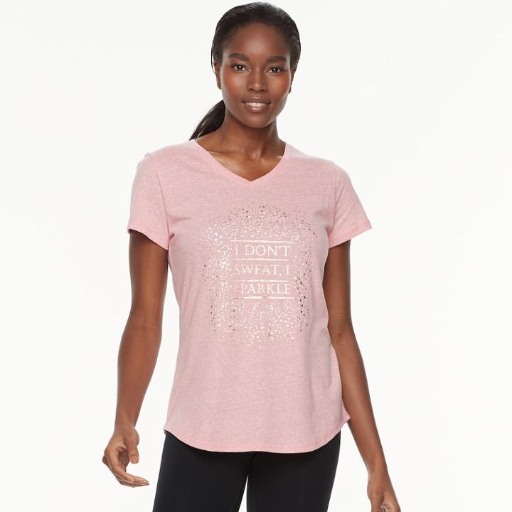 Women's Tek Gear® Dry-tek V-neck Graphic Tee, Size: Small, Med Orange