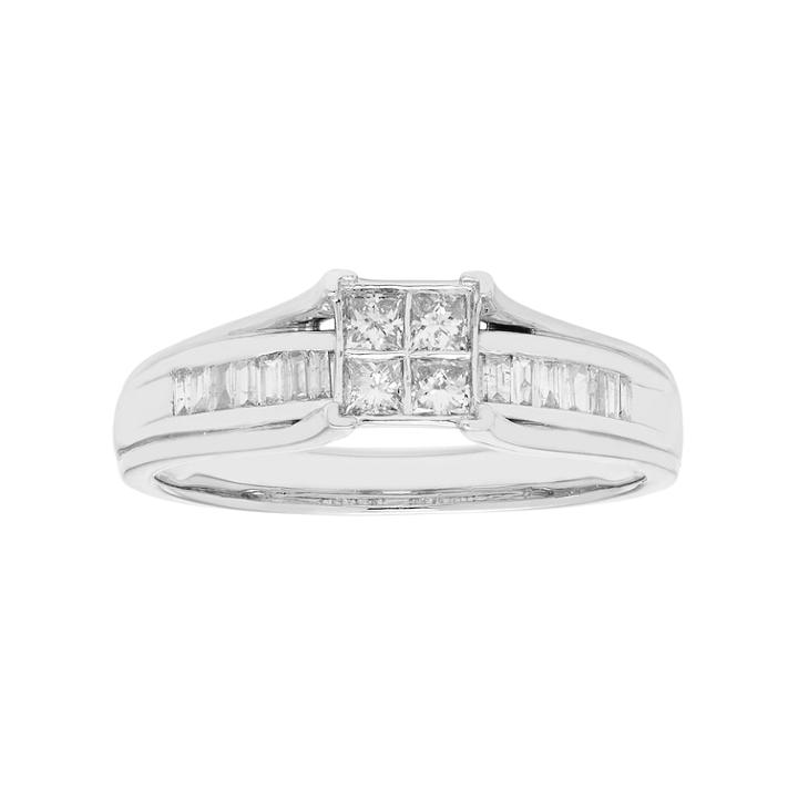 10k Gold 1/3 Carat T.w. Diamond Cluster Engagement Ring, Women's, Size: 7, White