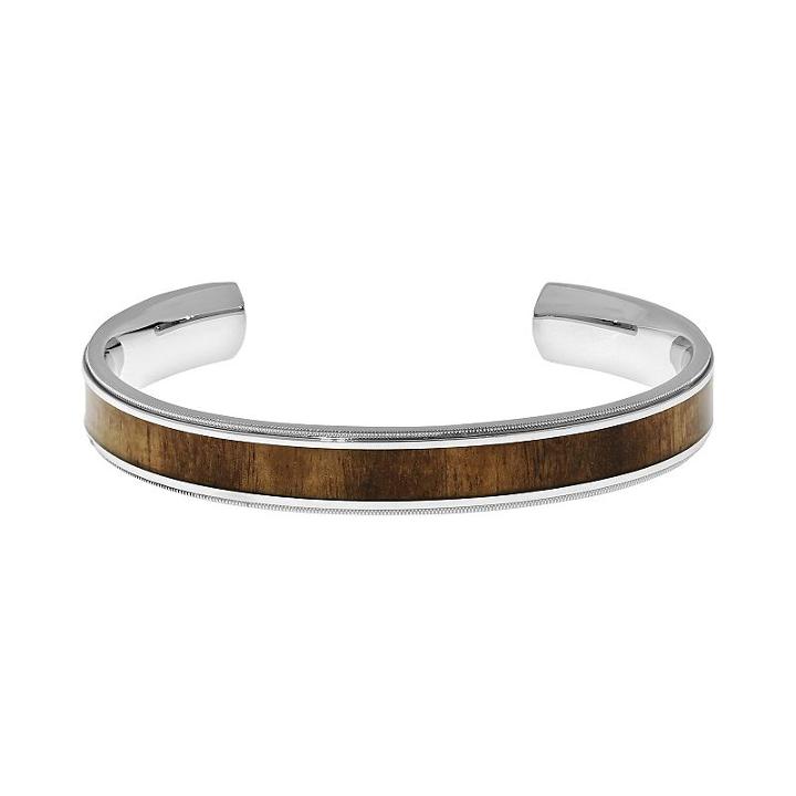 Lynx Stainless Steel Wood Cuff Bracelet - Men, Brown