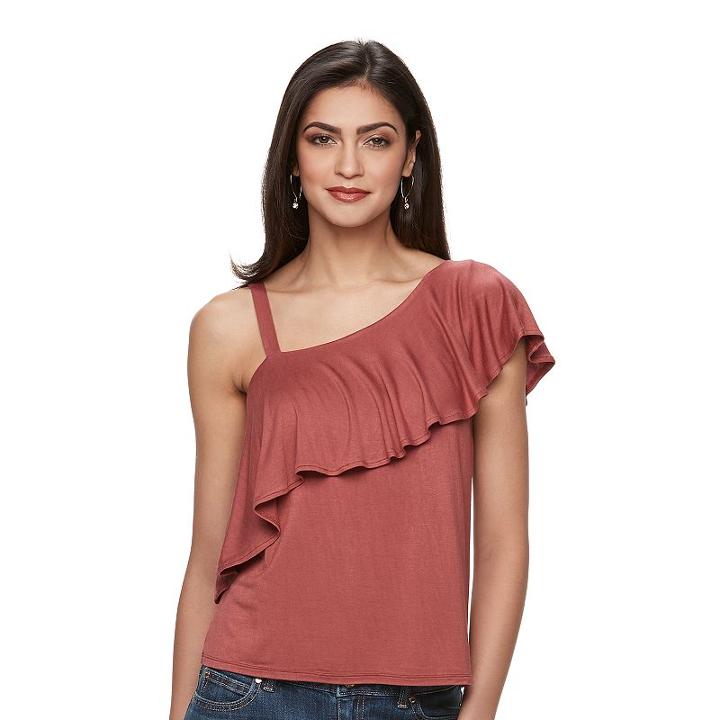 Women's Jennifer Lopez One-shoulder Ruffle Top, Size: Small, Red