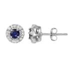 Sterling Silver Lab-created Sapphire And 1/10-ct. T.w. Diamond Halo Stud Earrings, Women's, Blue