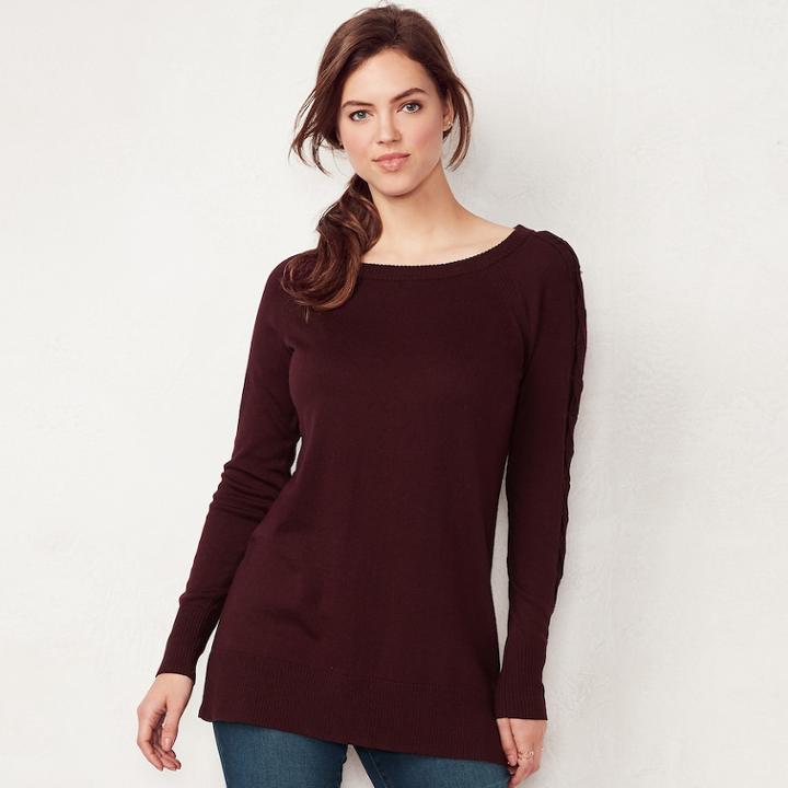 Women's Lc Lauren Conrad Lace-up Sleeve Tunic Sweater, Size: Large, Drk Purple