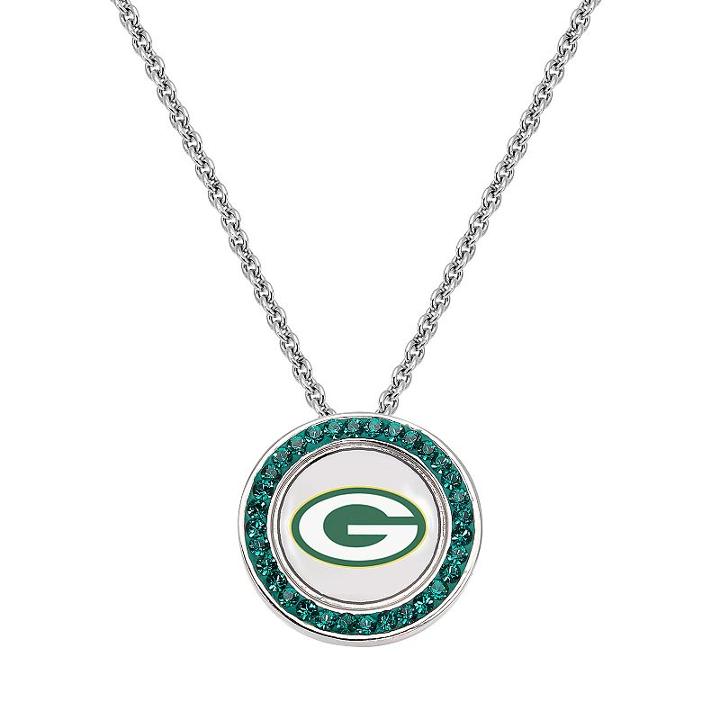 Green Bay Packers Team Logo Crystal Pendant Necklace - Made With Swarovski Crystals, Women's, Size: 18
