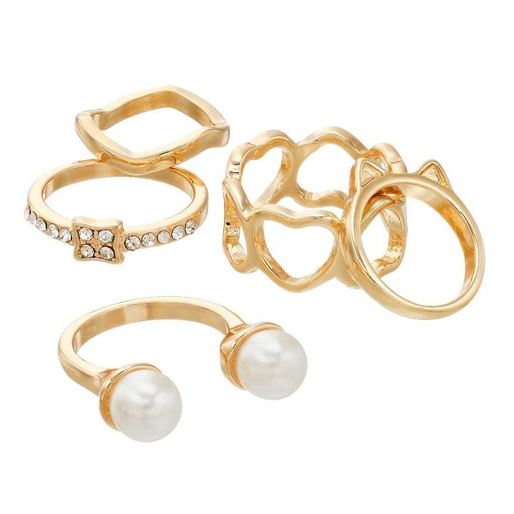 Mudd&reg; Heart & Cat Ears Ring Set, Women's, Size: 7, Multicolor