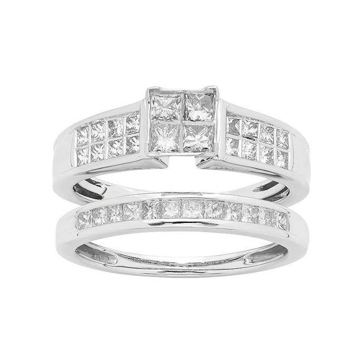 14k White Gold 1 Carat T.w. Igl Certified Diamond Square Engagement Ring Set, Women's, Size: 9.50