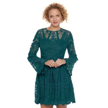 Juniors' Up By Ultra Pink Embroidered Illusion Neck Dress, Teens, Size: Large, Green Oth