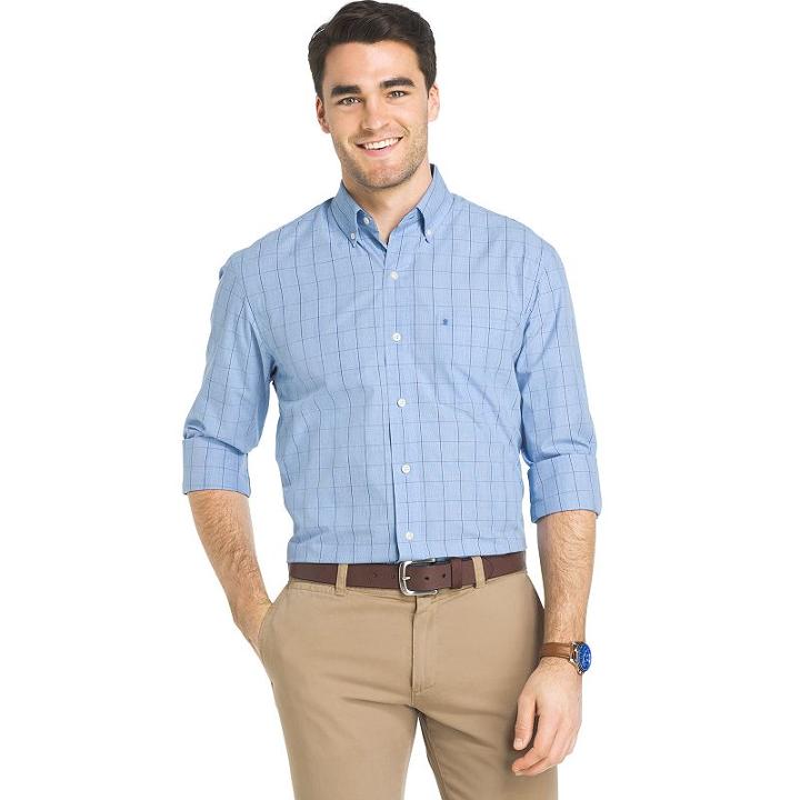 Men's Izod Essential Regular-fit Windowpane Button-down Shirt, Size: Large, Blue Other