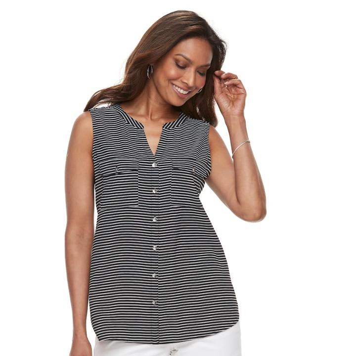 Women's Croft & Barrow® Sleeveless Henley Shirt, Size: Medium, Black