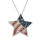 Sterling Silver 1/4-ct. T.w. Red, White And Blue American Flag Diamond Star Pendant, Women's, Size: 18, Multicolor