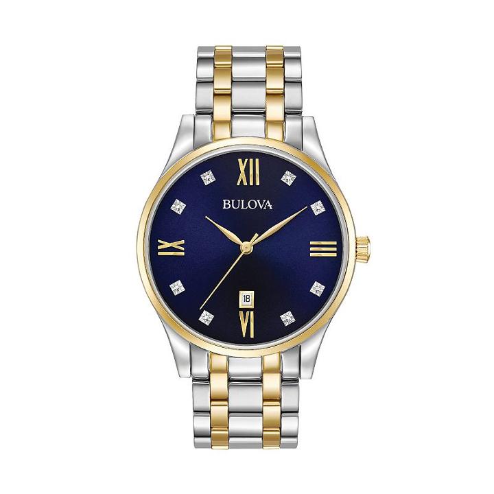 Bulova Men's Classic Diamond Two Tone Stainless Steel Watch - 98d130, Multicolor